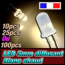 419D# LED 5mm blanc chaud diffusant ronde - dispo 10, 25 ou 100pcs - warm white 