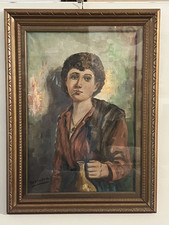 Quadro Vintage Olio Su tela De Santis Autore Napoletano Cm 60 X Cm 80 Cornice