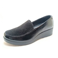 ENVAL 6761500 DONNA SCARPE COMODE MOCASSINI PELLE VERNICE NERO MEMORY FOAM