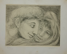 Carlo Levi (1902 - 1975) litografia su applicata su cartocino - "Amanti"