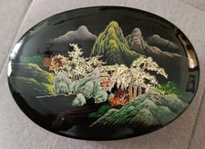 COFANETTO IN LACCA DIPINTA PAESAGGIO ORIENTALE - VINTAGE DA COLLEZIONE 15X11 CM