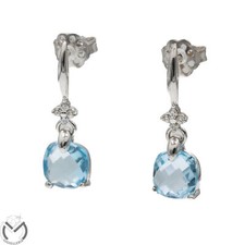 Orecchini oro bianco 18 kt 750 topazio celeste zirconi -134/vv-