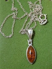 Vintage Graziosa Argento Sterling 925 Marquise Dorato Miele Collana Ambra 10h 17