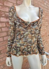 MISSONI Top Sweater Zig Zag Long Sleeve Brown Cotton Camouflage Size IT 46 UK 14
