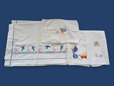 Lenzuola culla piatte e federa bambino vintage anni 70 ricamo a mano animali