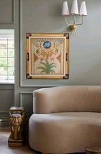 quadro dipinto a olio su tela Etnico con cornice stile antico Oro Marrone Fregi