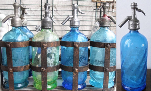 Antico sifone vetro azzurro - in,