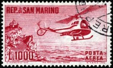 San Marino - 1961 - Elicottero Lire 1000 carminio - usato - Sassone n.138