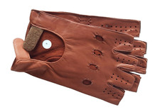 Guanti da guida mezze dita in pelle marrone, taglia 9 - auto moto, vintage