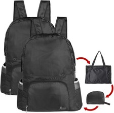 NUOVO Set 2 Zaino Pieghevole Ultraleggero Nero 20 Litri per Escursione Festival