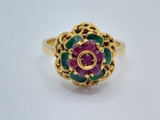 Anello donna antico oro giallo 18 kt 6 g con pietre rosse e verdi