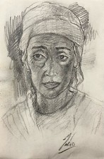 ORIGINALE MARIO MENDOZA DISEGNO GRAFITE FATTO A MANO STUDIO DONNA RITRATTO REALISMO