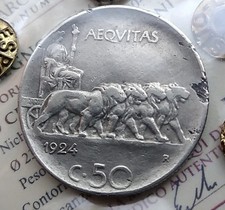 MONETA REGNO V.E.III 50 CENTESIMI LEONI, 1924 RIGATO, RARA, NI 6 GR,PERIZIA MB