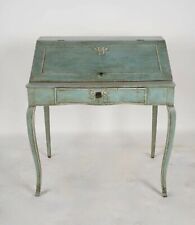 Scrivania segreteria anteriore inclinata dipinta color teal veneziana XIX secolo