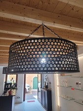 lampadario in ferro battuto, colore marrone scuro, diametro 93 cm altezza 33 cm