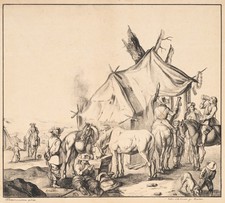 GAREIS (*1837) di WOUWERMAN (*1619), accampamento con soldati, lith. Barocco