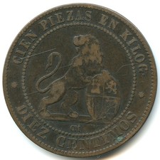 Spagna 10 centesimi 1870 n