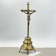 Crocifisso in ottone antico da Tavolo appoggio sacro Gesu Cristo Croce vintage 