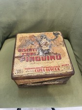 SCATOLA LATTA ANTICA BISCOTTI CONI PINGUINO ROMA DITTA CAPRA FASOLA ANNI 30