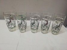 5 Bicchieri In Vetro Biciclo D'epoca Anni 70 /80