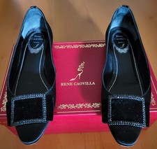 Ballerine René Caovilla in raso nero con fibbia in strass, num.36