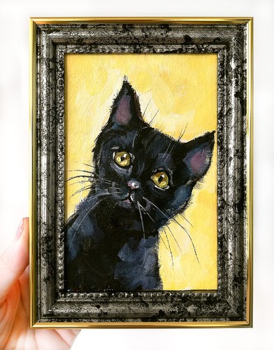 Dipinto olio originale - , gatto
