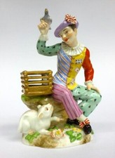 Figura In Porcellana Passau 19° Secolo Arlecchino Gatto Piccione