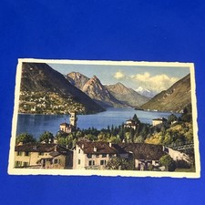LAGO DI LUGANO E SFONDO DI PORLEZZA CARTOLINA ANTICA