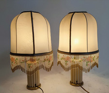 Coppia lampade a colonna resina laccata bianco by PAF paralume perline vetro-50B