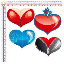 sticker hearts print pvc adesivi cuori divertenti auto moto casco tuning 4 pz. 