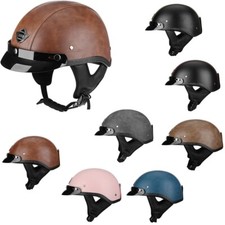 Casco Moto Scooter Bici Cruiser Vintage Pelle Piatto Nero Leggero UK