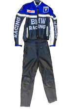 Tuta moto vera pelle 2 pezzi nera con ricamo BMW Racing