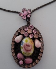 CIONDOLO RAFFINATO STRASS CERAMICA,STILE CLASSICO,CATENELLA METALLO MOSCHETTONE