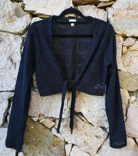 Black lace tie front - black,