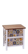 Mobile Cassettiera in Legno MDF 2 Cassetti Decoro Vietri 40 x 29 x 43 cm
