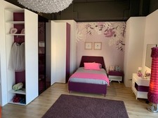 CAMERETTA MORETTI COMPACT per ragazza con finiture: Lampone laccato, Bianco luce