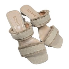 Schutz Amely sandali in lino doppio cinturino tacco alto beige ostrica taglia 6