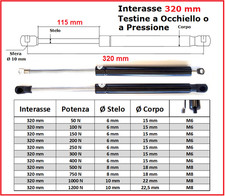 PISTONE a GAS Interasse 320 mm Fissaggio Occhiello Ø 8,2 o Pressione - 1 Pezzo