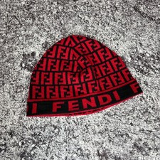Fendi Beanie Monogram Big Logo Made in Italy Rosso/Nero Taglia - Taglia Unica