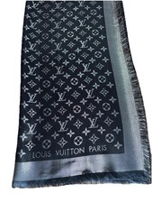 Scialle Louis Vuitton Monogram Shine Nero Seta Viscosa Lana 142x142