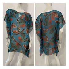 BLUGIRL BLUMARINE Vestito abito copricostume velato azzurro fantasia Tg IT 40