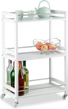 Carrello Cucina Con 3 Ripiani, Mobile Con Ruote, in Bambù, Legno MDF & Acciaio, 