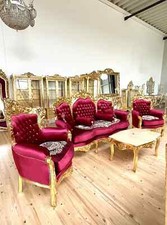 Set Divano Velluto Rosso Francese Luigi Stile Barocco Settee Fatto a Mano Bordeaux Rosso Decò