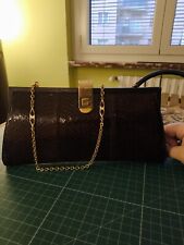 Borsa Pochette in Vera Pelle Di Serpente Pitone Rettile Marrone Vintage