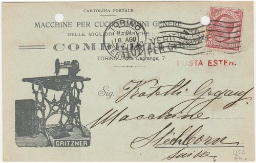 Cartolina italia 1917 torino - italia,, 1917.