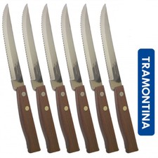 12 COLTELLI MANICO IN LEGNO TRAMONTINA DA BISTECCA A PUNTA CON LAMA SEGHETTATA