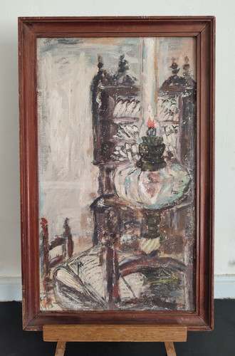 Tableau signé lampe et - signé, "lampe