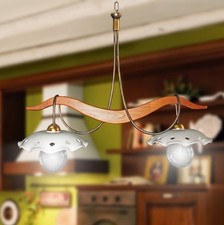 Lampadario Bilanciere classico 2 luci In Ferro Battuto Legno ceramica traforata
