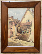 Quadro a Olio su Carta Paesaggio Autore A Mars con Cornice in Ciliegio del I 900