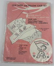 Set kit ricamo lenzuola e federa culla vintage mai aperto nuovo con scatola design orsacchiotto